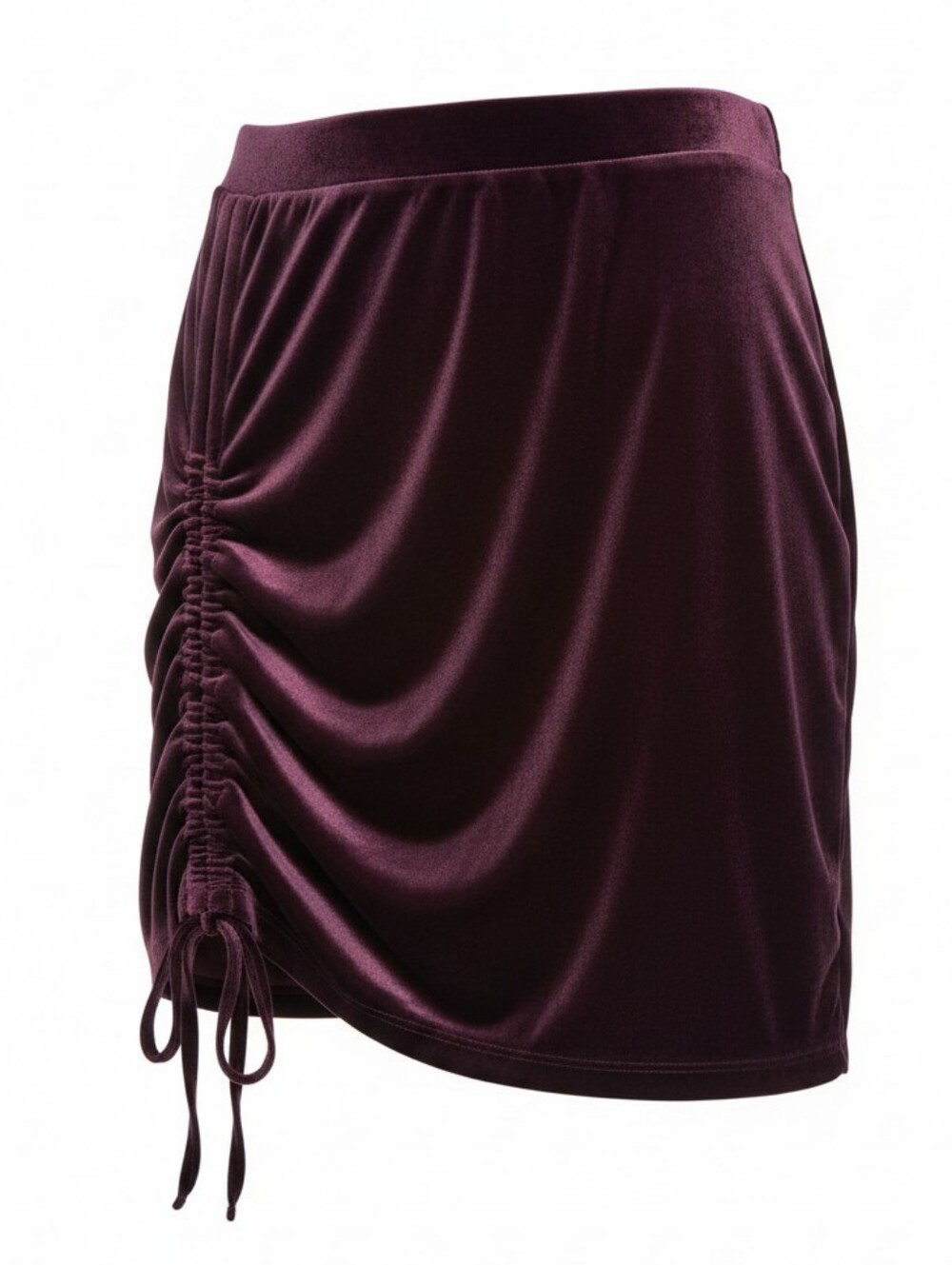 Arizona Jean Co Women's Velvet Ruched Drawstring Bodycon Mini Skirt XXL Burgundy - Picture 3 of 9